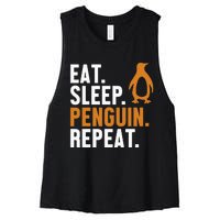 Eat Sleep Penguin Repeat Emperor Sea Bird King Penguin Women's Racerback Cropped Tank