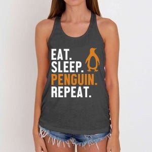 Eat Sleep Penguin Repeat Emperor Sea Bird King Penguin Women's Knotted Racerback Tank