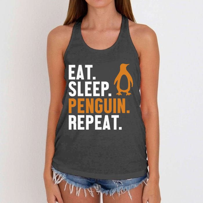 Eat Sleep Penguin Repeat Emperor Sea Bird King Penguin Women's Knotted Racerback Tank