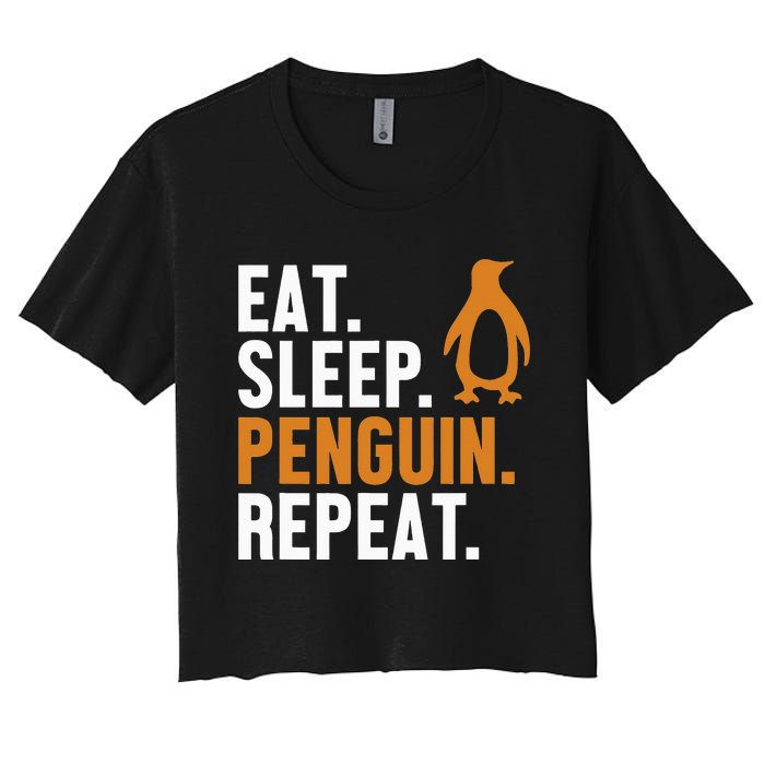 Eat Sleep Penguin Repeat Emperor Sea Bird King Penguin Women's Crop Top Tee