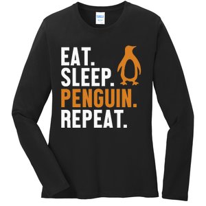 Eat Sleep Penguin Repeat Emperor Sea Bird King Penguin Ladies Long Sleeve Shirt