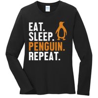 Eat Sleep Penguin Repeat Emperor Sea Bird King Penguin Ladies Long Sleeve Shirt