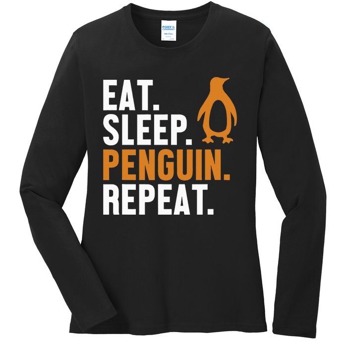 Eat Sleep Penguin Repeat Emperor Sea Bird King Penguin Ladies Long Sleeve Shirt