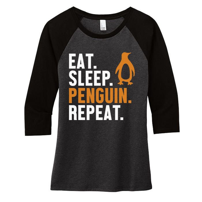 Eat Sleep Penguin Repeat Emperor Sea Bird King Penguin Women's Tri-Blend 3/4-Sleeve Raglan Shirt