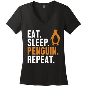 Eat Sleep Penguin Repeat Emperor Sea Bird King Penguin Women's V-Neck T-Shirt