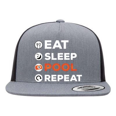 Eat Sleep Pool Repeat Dad Billiards Gift For Father's Day Flat Bill Trucker Hat