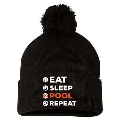 Eat Sleep Pool Repeat Dad Billiards Gift For Father's Day Pom Pom 12in Knit Beanie