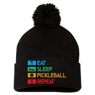 Eat Sleep Pickleball Repeat Gift For Pickleball Team Pom Pom 12in Knit Beanie