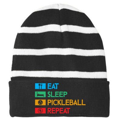 Eat Sleep Pickleball Repeat Gift For Pickleball Team Striped Beanie with Solid Band