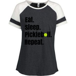 Eat Sleep Pickleball Repeat Funny Pickleball Quote Pickleball Text Enza Ladies Jersey Colorblock Tee