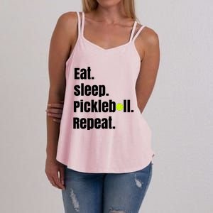 Eat Sleep Pickleball Repeat Funny Pickleball Quote Pickleball Text Women's Strappy Tank