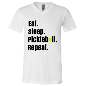 Eat Sleep Pickleball Repeat Funny Pickleball Quote Pickleball Text V-Neck T-Shirt