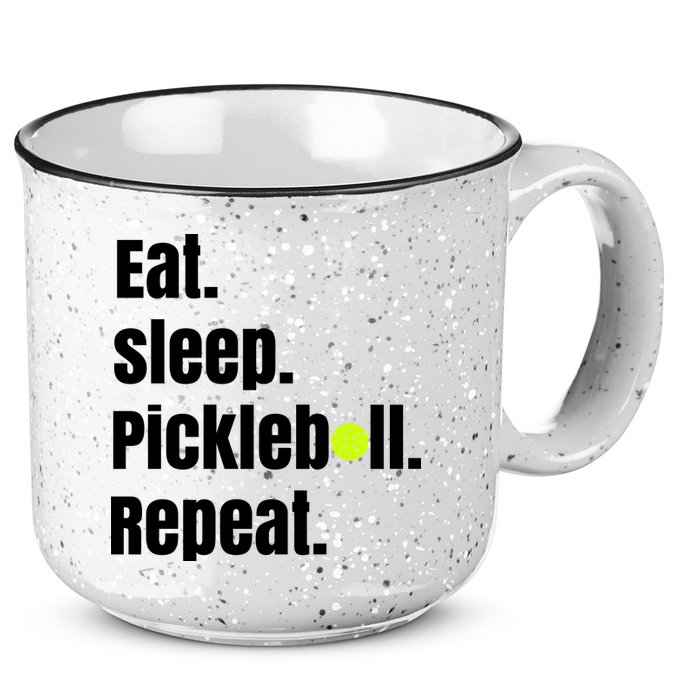 Eat Sleep Pickleball Repeat Funny Pickleball Quote Pickleball Text 15oz Campfire Ceramic Mug