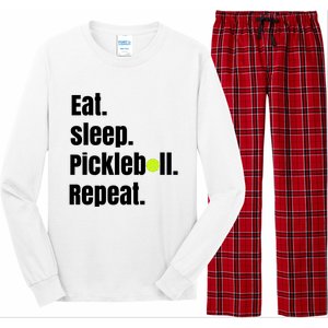 Eat Sleep Pickleball Repeat Funny Pickleball Quote Pickleball Text Long Sleeve Pajama Set