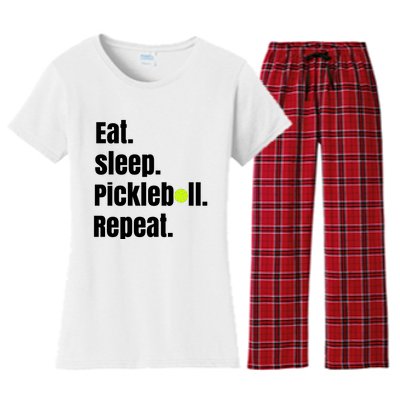 Eat Sleep Pickleball Repeat Funny Pickleball Quote Pickleball Text Women's Flannel Pajama Set