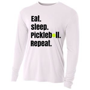 Eat Sleep Pickleball Repeat Funny Pickleball Quote Pickleball Text Cooling Performance Long Sleeve Crew