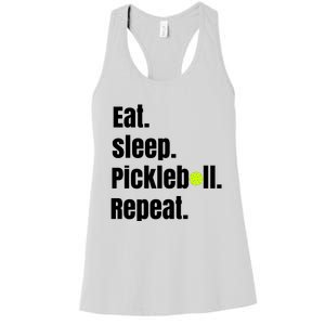 Eat Sleep Pickleball Repeat Funny Pickleball Quote Pickleball Text Women's Racerback Tank