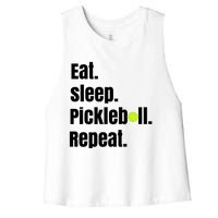 Eat Sleep Pickleball Repeat Funny Pickleball Quote Pickleball Text Women's Racerback Cropped Tank