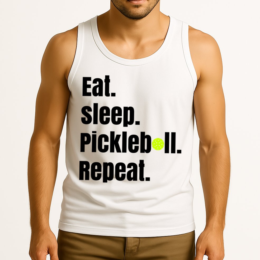 Eat Sleep Pickleball Repeat Funny Pickleball Quote Pickleball Text Tank Top