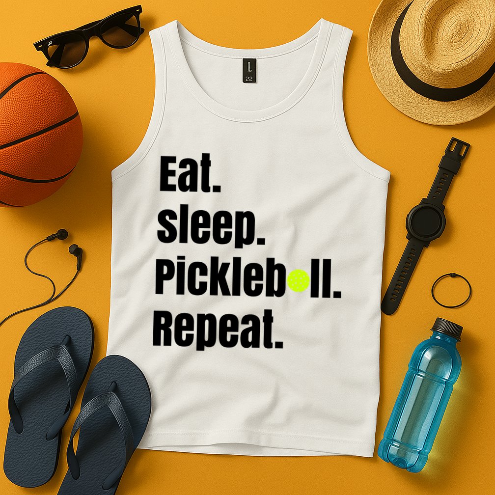 Eat Sleep Pickleball Repeat Funny Pickleball Quote Pickleball Text Tank Top