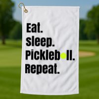 Eat Sleep Pickleball Repeat Funny Pickleball Quote Pickleball Text Golf Towel