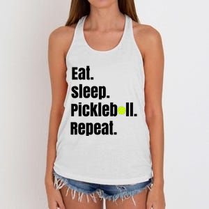 Eat Sleep Pickleball Repeat Funny Pickleball Quote Pickleball Text Women's Knotted Racerback Tank