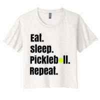 Eat Sleep Pickleball Repeat Funny Pickleball Quote Pickleball Text Women's Crop Top Tee