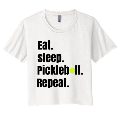 Eat Sleep Pickleball Repeat Funny Pickleball Quote Pickleball Text Women's Crop Top Tee