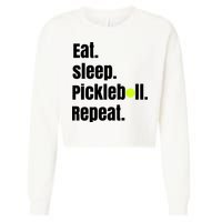 Eat Sleep Pickleball Repeat Funny Pickleball Quote Pickleball Text Cropped Pullover Crew