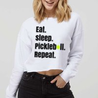 Eat Sleep Pickleball Repeat Funny Pickleball Quote Pickleball Text Cropped Pullover Crew