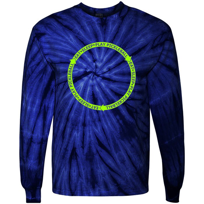 Eat Sleep Pickleball Circle Neon | Fun Pickleball Tie-Dye Long Sleeve Shirt