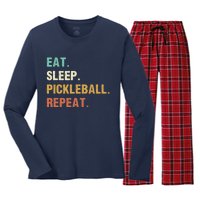 Eat Sleep Pickleball Repeat, Funny Pickleball Women's Long Sleeve Flannel Pajama Set 