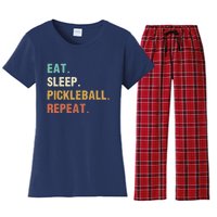 Eat Sleep Pickleball Repeat, Funny Pickleball Women's Flannel Pajama Set