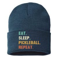 Eat Sleep Pickleball Repeat, Funny Pickleball Sustainable Knit Beanie