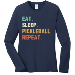 Eat Sleep Pickleball Repeat, Funny Pickleball Ladies Long Sleeve Shirt