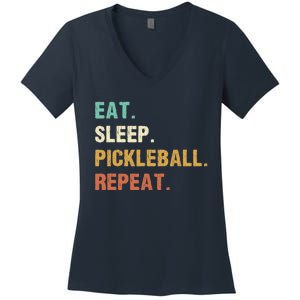 Eat Sleep Pickleball Repeat, Funny Pickleball Women's V-Neck T-Shirt