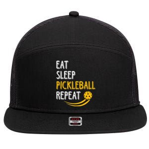 Eat Sleep Pickleball Repeat Player Funny 7 Panel Mesh Trucker Snapback Hat