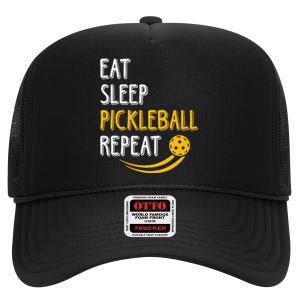 Eat Sleep Pickleball Repeat Player Funny High Crown Mesh Back Trucker Hat