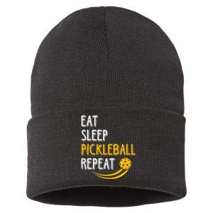 Eat Sleep Pickleball Repeat Player Funny Sustainable Knit Beanie