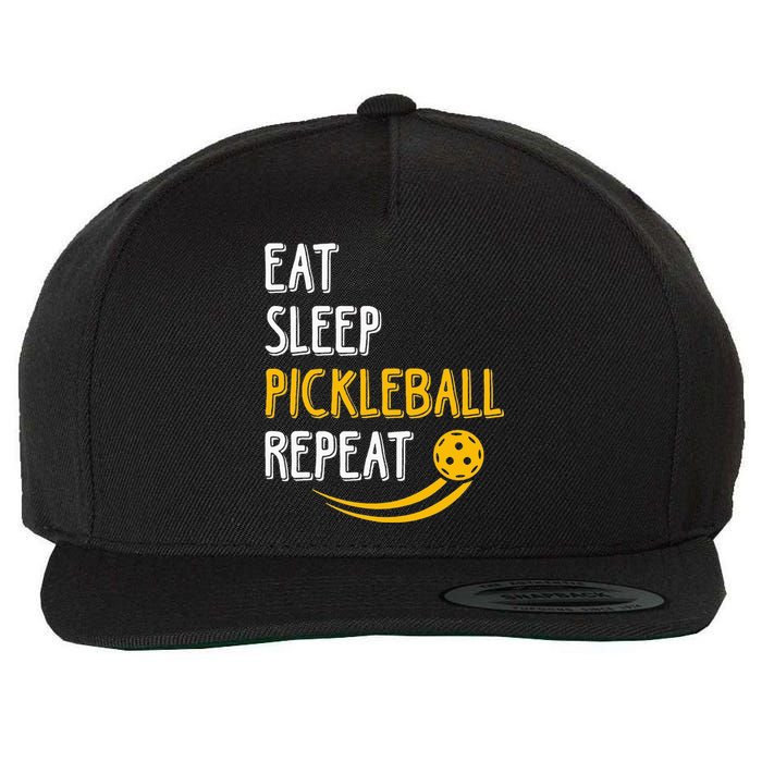 Eat Sleep Pickleball Repeat Player Funny Wool Snapback Cap