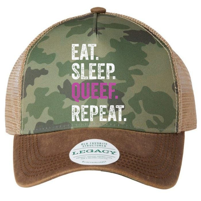 Eat Sleep Queef Repeat Queef Inappropriate Queefing Joke Legacy Tie Dye Trucker Hat