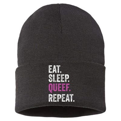 Eat Sleep Queef Repeat Queef Inappropriate Queefing Joke Sustainable Knit Beanie