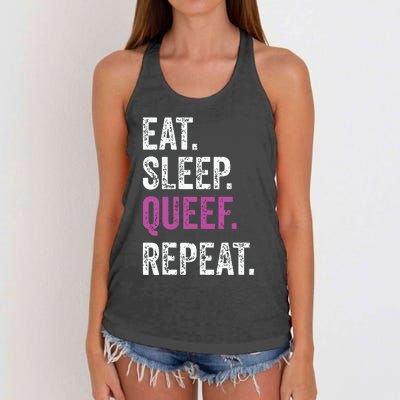 Eat Sleep Queef Repeat Queef Inappropriate Queefing Joke Women's Knotted Racerback Tank