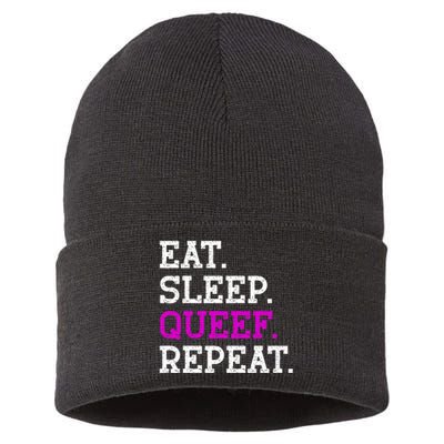 Eat Sleep Queef Repeat Queef Inappropriate Queefing Joke Trendy Sustainable Knit Beanie