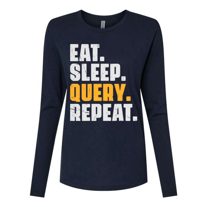 Eat Sleep Query Repeat Computer Coding Database Programmer Womens Cotton Relaxed Long Sleeve T-Shirt