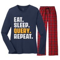 Eat Sleep Query Repeat Computer Coding Database Programmer Women's Long Sleeve Flannel Pajama Set 