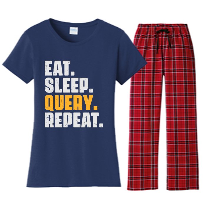 Eat Sleep Query Repeat Computer Coding Database Programmer Women's Flannel Pajama Set