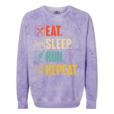 Eat Sleep Run Repeat Retro Vintage Running Runner Gift Colorblast Crewneck Sweatshirt