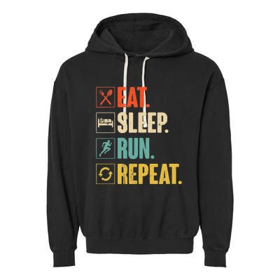 Eat Sleep Run Repeat Retro Vintage Running Runner Gift Garment-Dyed Fleece Hoodie