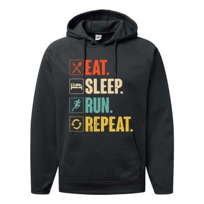 Eat Sleep Run Repeat Retro Vintage Running Runner Gift Performance Fleece Hoodie